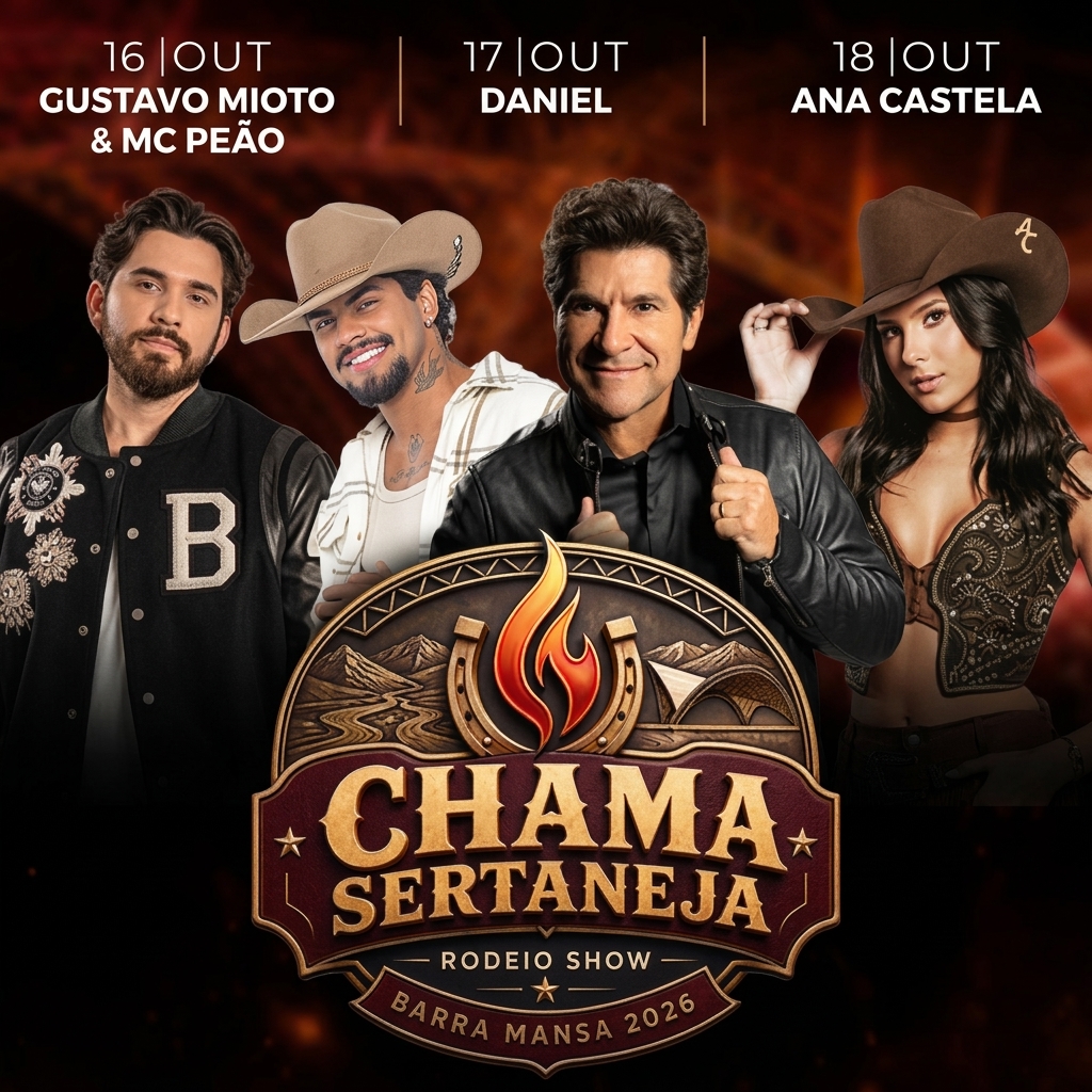Chama Sertaneja Rodeio Show leva Gustavo Mioto, Daniel e Ana Castela a Barra Mansa em outubro